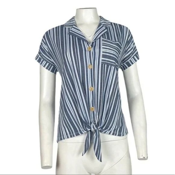 Striped Front Tie Blue Size S - Picture 1 of 3